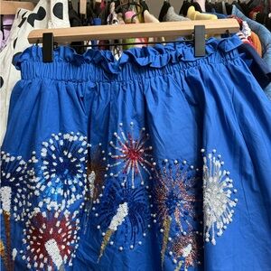 QUEEN OF SPARKLES Blue Skirt with Firework Embellishments